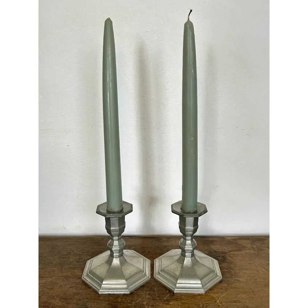 Pair of Vintage Pewter Octette Candlestick Holders | Cottagecore Candleholders
